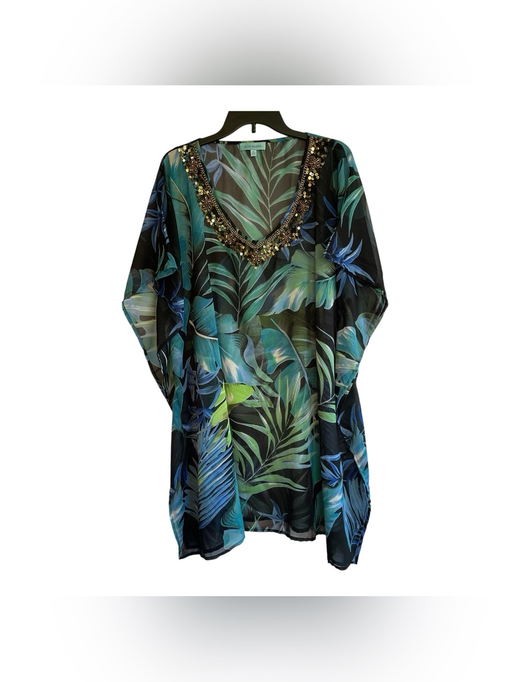 Ellen Weaver Jeweled Caftan Bathing Suit Cover Up Women's Med Summer Vacation